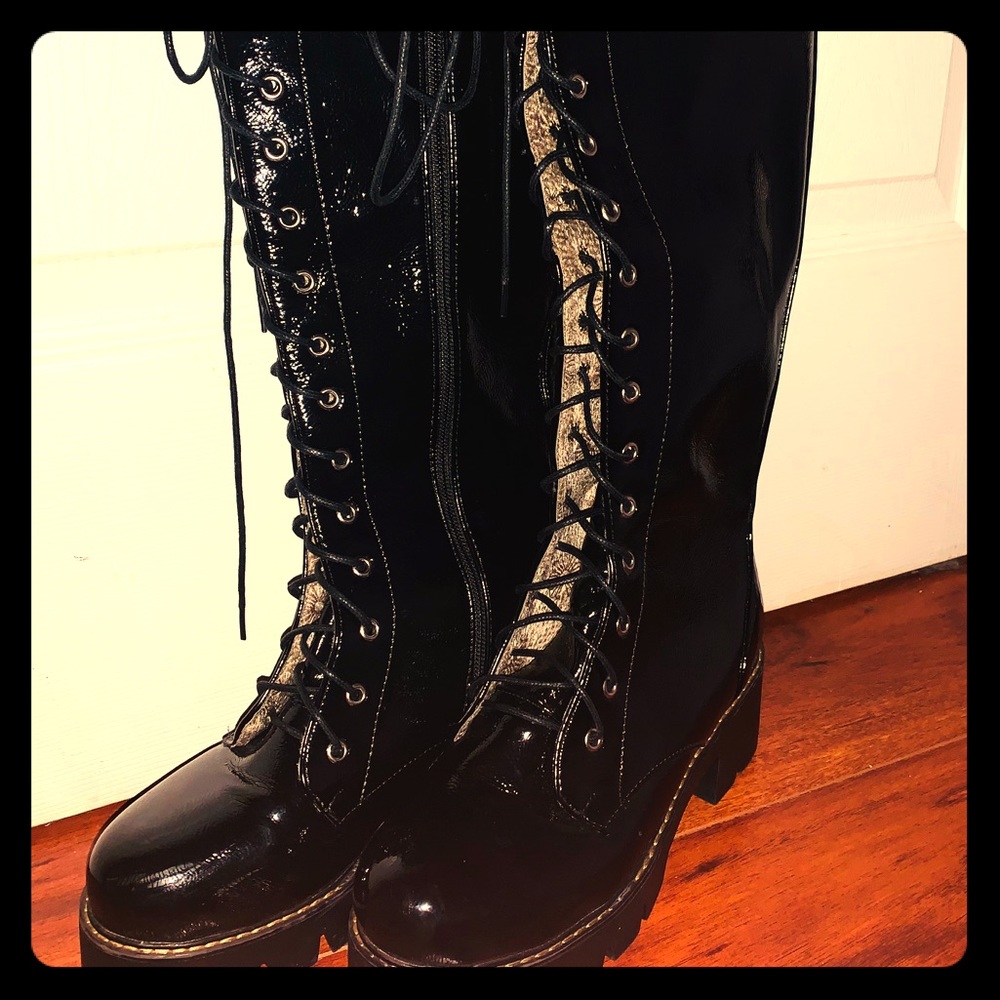 Black platform combat boots